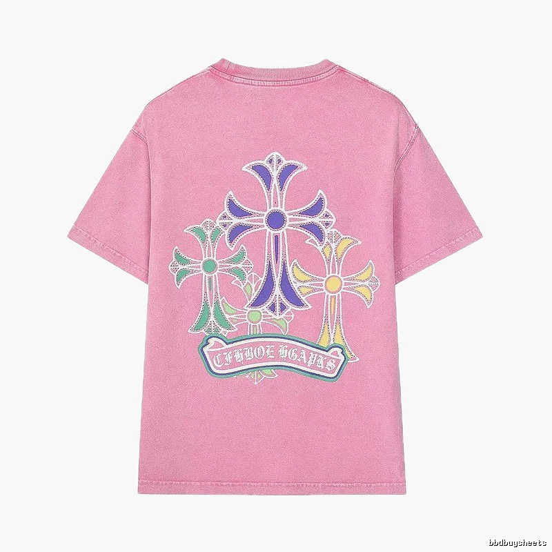 Chrome Hearts Cross Print Vintage-style Pink T-Shirt