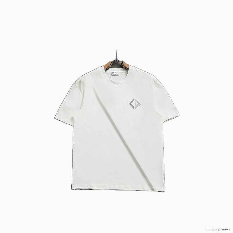 Dior Diamond Check Embroidered Minimalist Style White Short-Sleeve T-Shirt