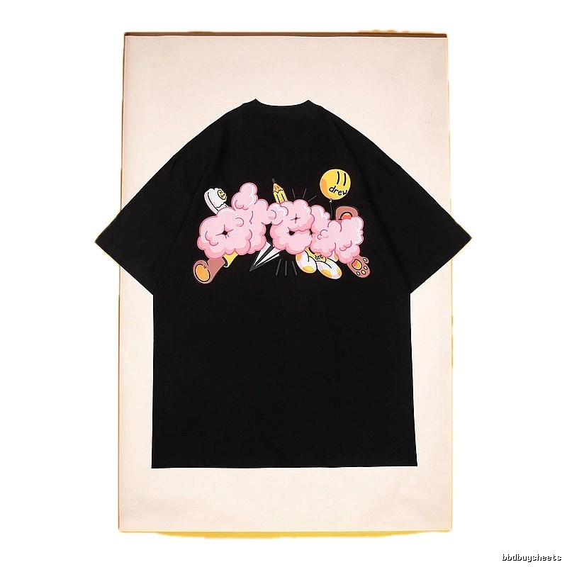 DREW Cloud Print Street Style Black Short Sleeve T-Shirt