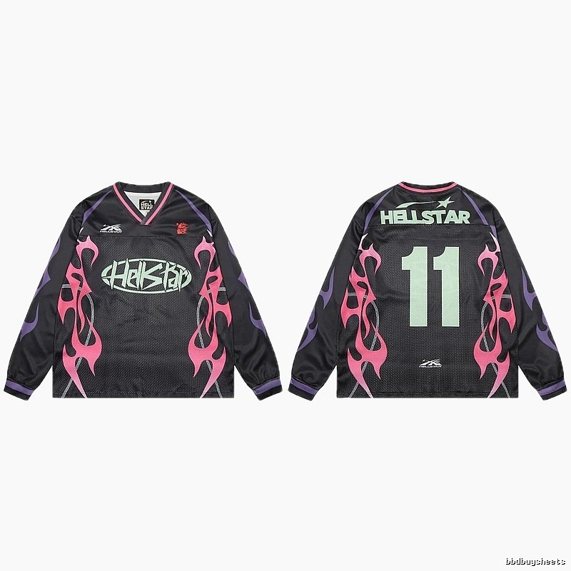 Hellstar Flame Street Style Black and Pink Jersey
