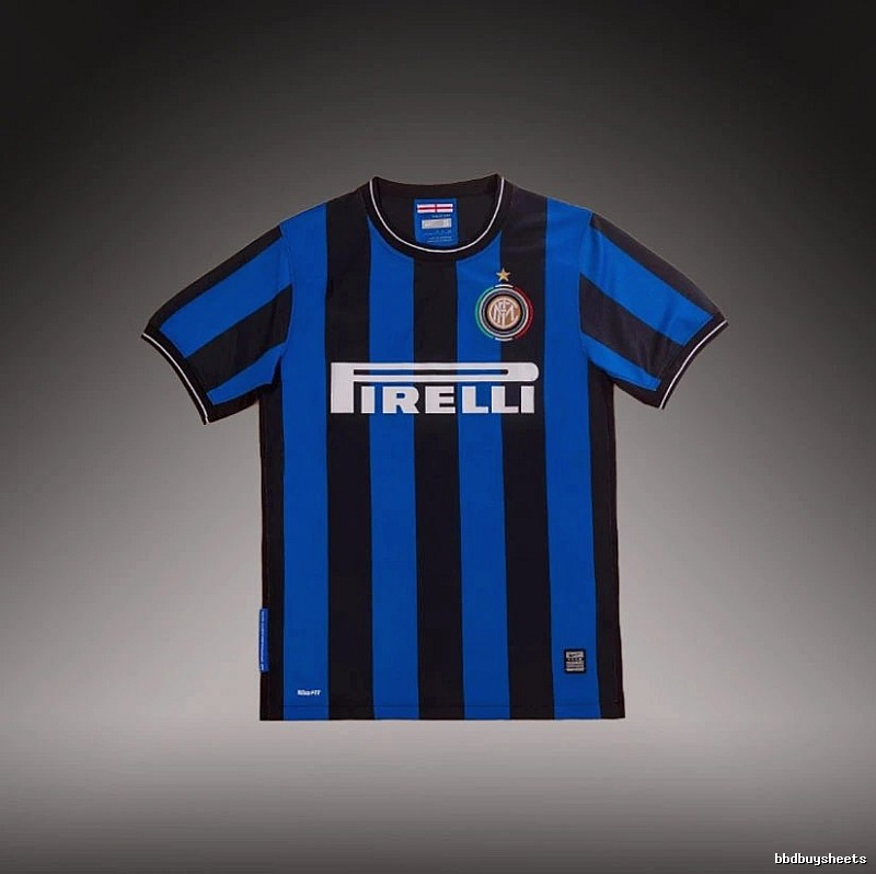 Inter Milan Monogram Brehme #3 soccer jersey Blue Black Striped for Layered Styling