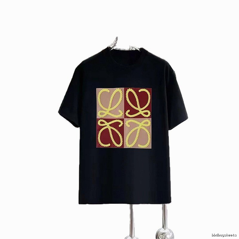LOEWE Color-block Embroidered Casual Black T-Shirt