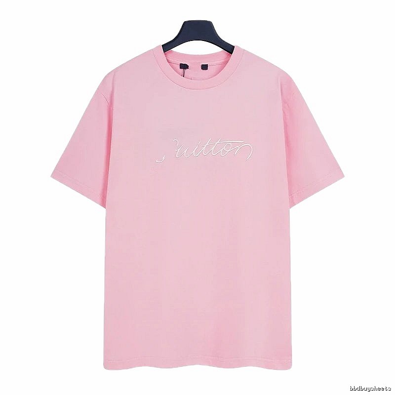 Louis Vuitton Minimalist Style Embroidered Pink T-Shirt