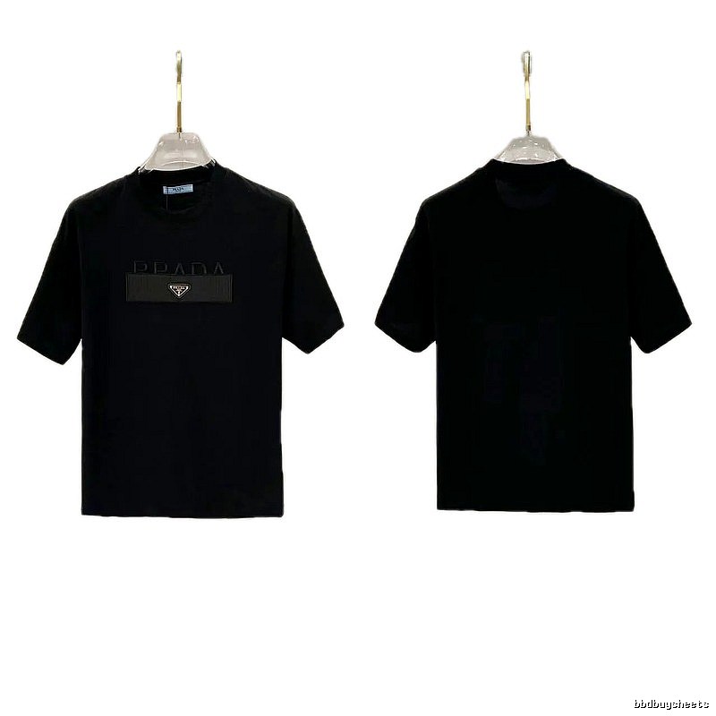Prada Triangle Logo Light Luxury Style Black Short-sleeve T-shirt