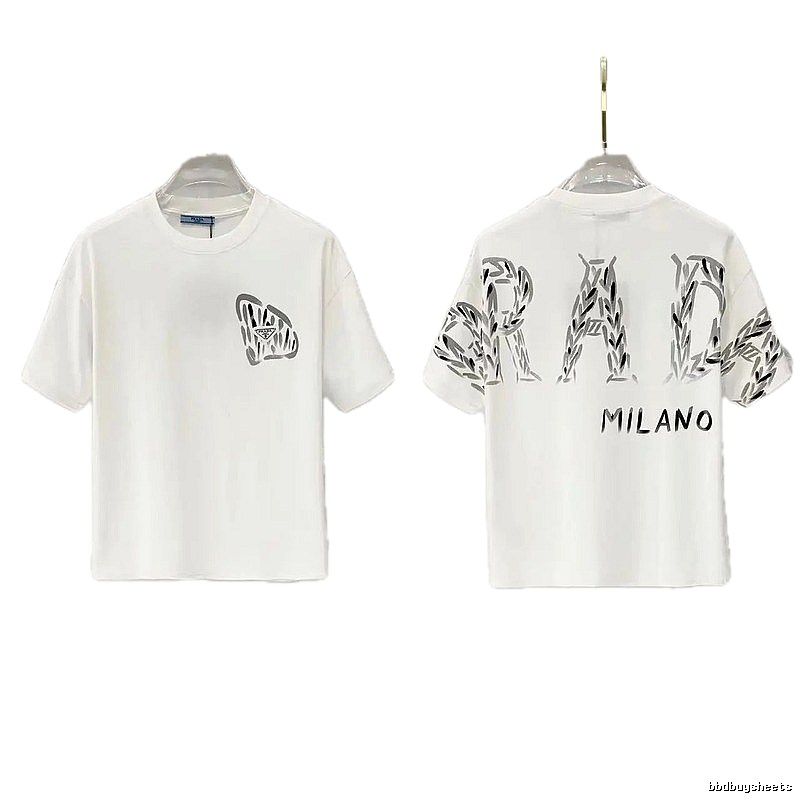 Prada Triangle Logo Trendy & Edgy Style White Short-sleeve T-shirt