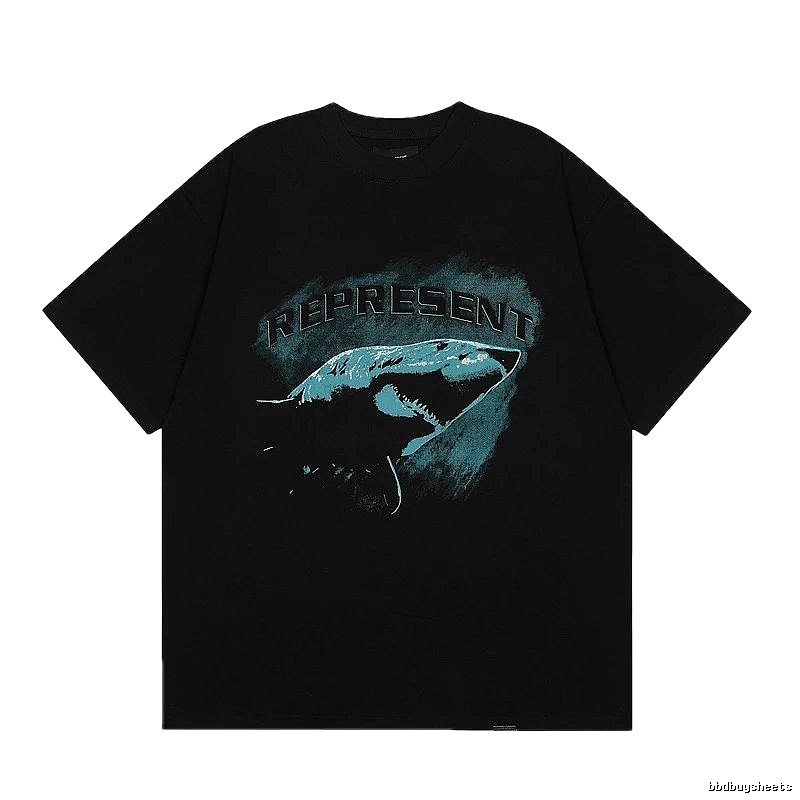 Represent Shark Print Retro Style Black T-Shirt