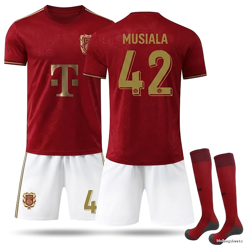 The red jersey of Jamal Musiala of FC Bayern Munich.