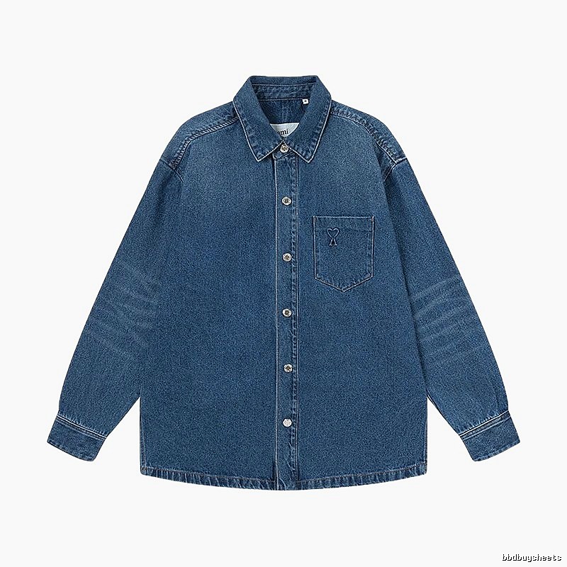 AMI Denim Style Dark Blue Shirt
