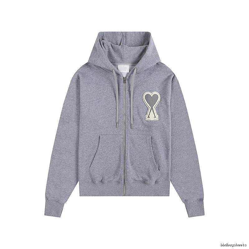 AMI Love Series Grey Zip-Up Hoodie