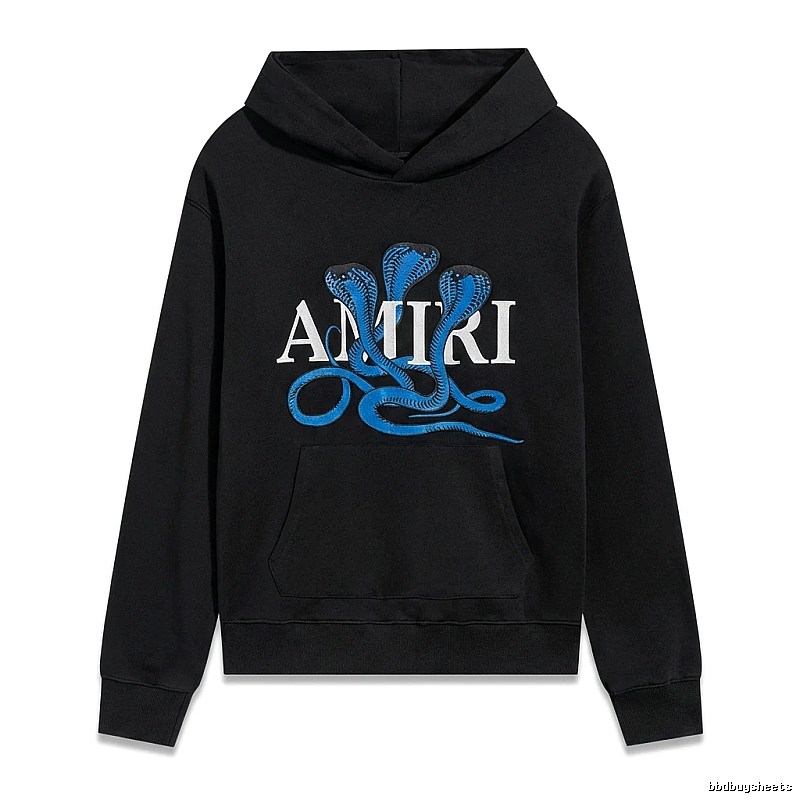 AMIRI black hoodie with snake - pattern printing