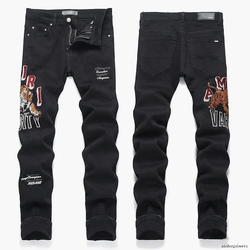 AMIRI Tiger Embroidery Trendy and Cool Style Black Pants