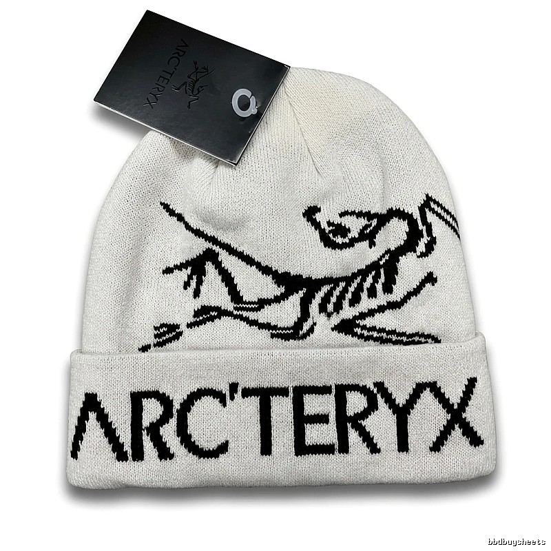 Arc'teryx minimalist-style white knitted hat