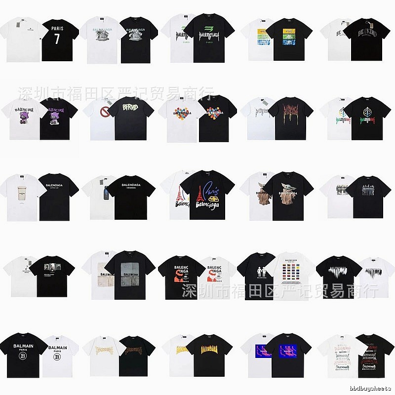 Balenciaga Printed Trendy Black and White Short Sleeve T-Shirt
