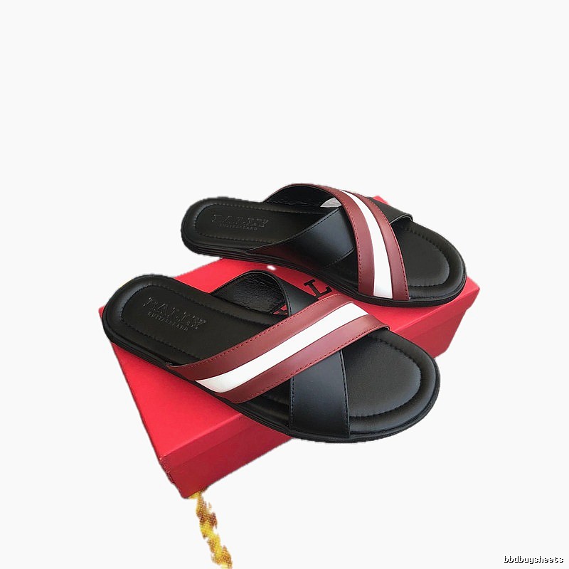 BALLY Classic Casual Black and Red Colorblock Slide Sandals