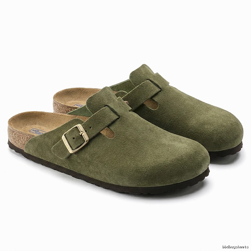 BIRKENSTOCK cork retro-style military green slippers