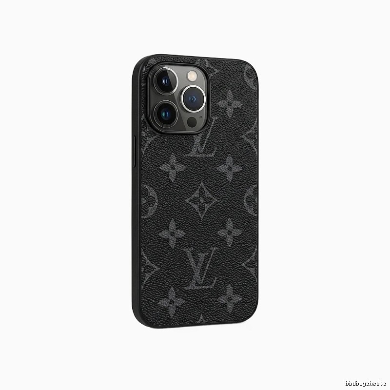 Black iPhone case with LV monogram pattern