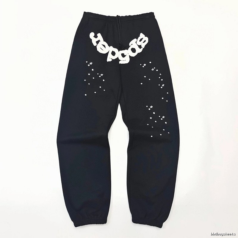 Bold White Branding Sp5der Logo Sweatpants in Black