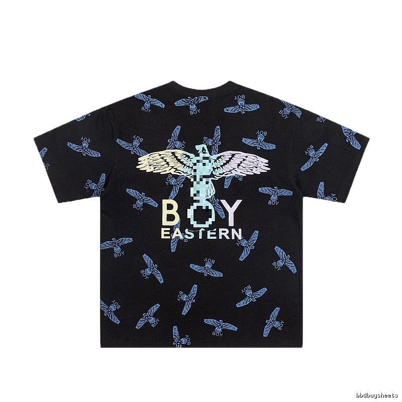 BOY All-over Flying Eagle Print Streetwear Style Black Short-sleeve T-shirt