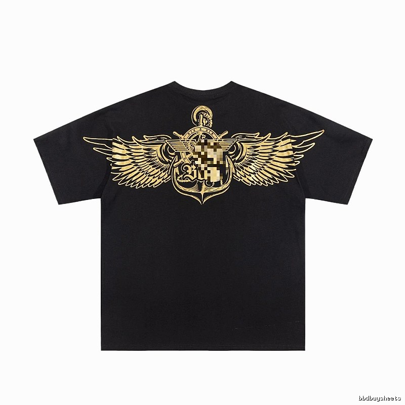 BOY Gold Foil Wings Street Style Black Short Sleeve T-shirt