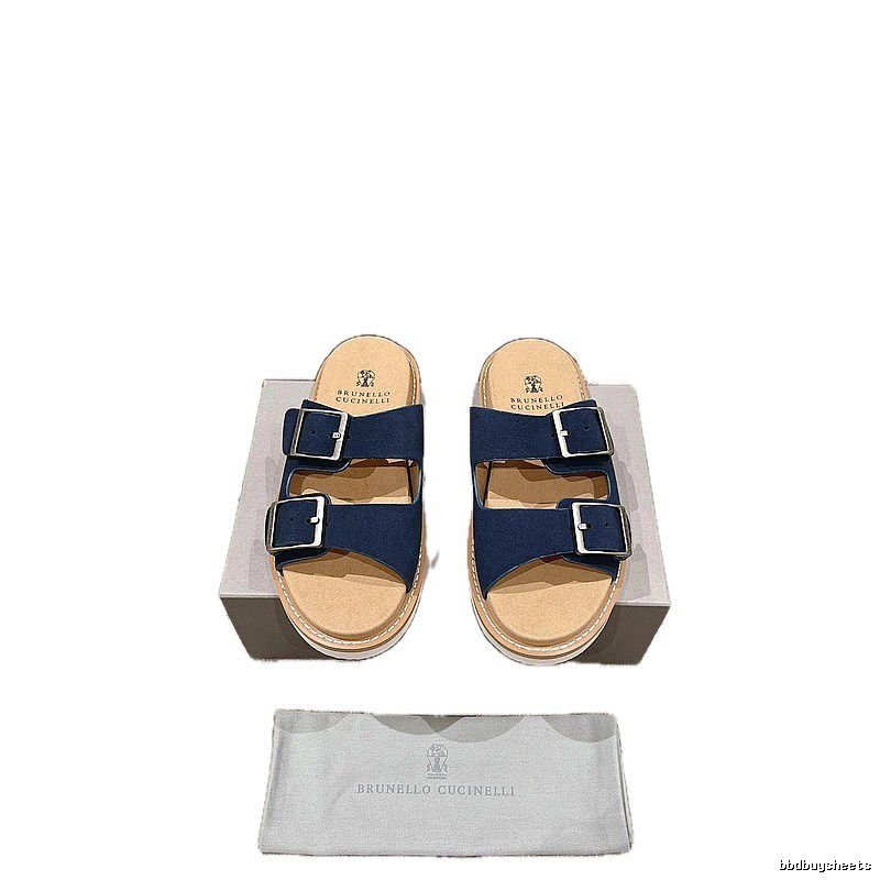 Brunello Cucinelli Buckled Casual-Style Navy Blue Slides