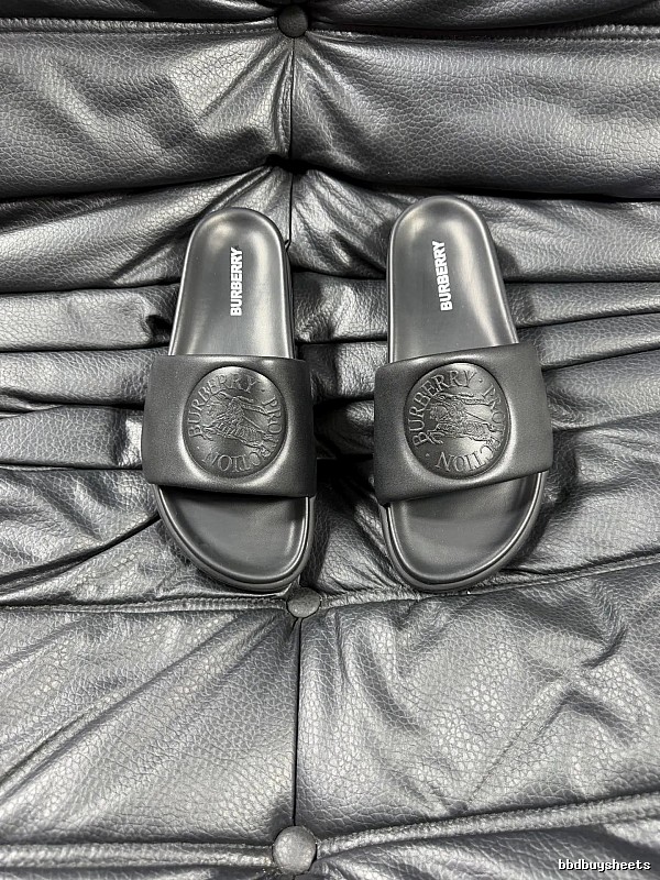 Burberry Knight-Embossed Minimalist Black Slide Sandals