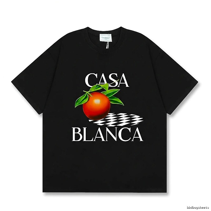Casablanca orange pattern trendy and cool style black T-shirt