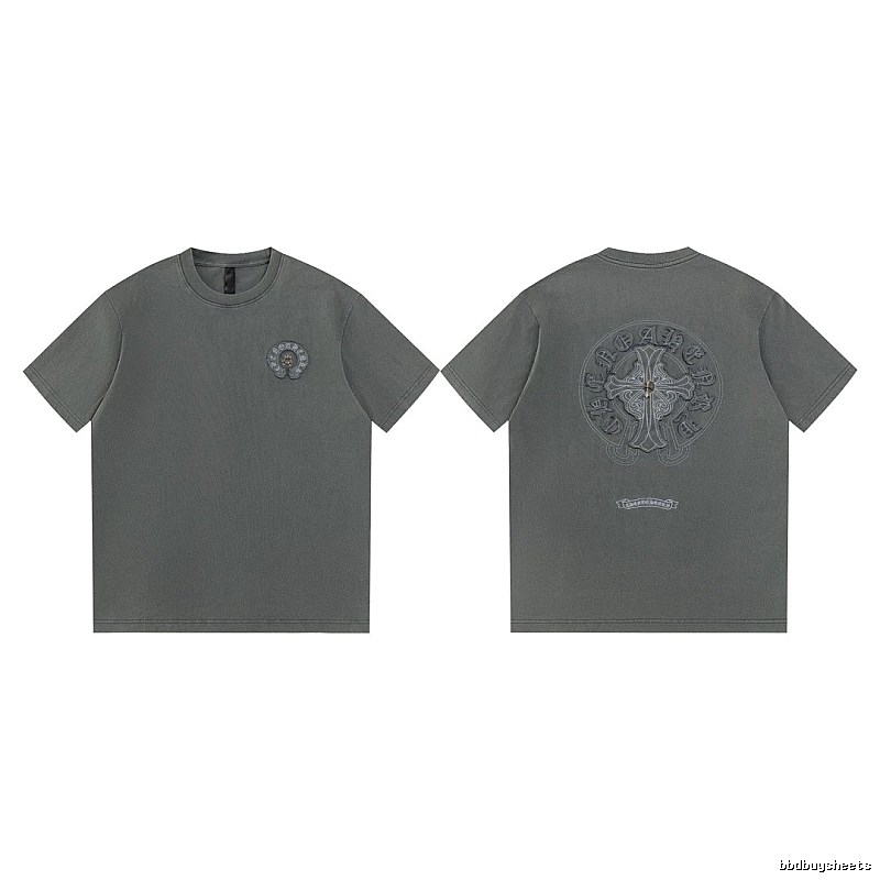 Chrome Hearts Cross Embroidered High Street Dark Grey Short-sleeve T-Shirt