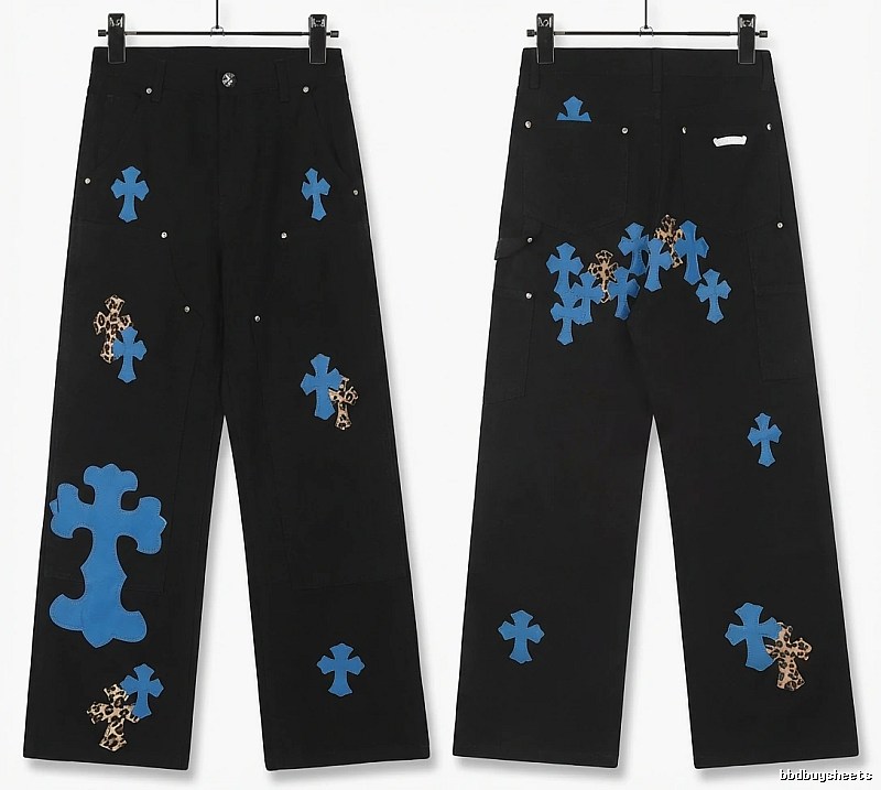 Chrome Hearts Cross Trendy Cool Black Long Pants