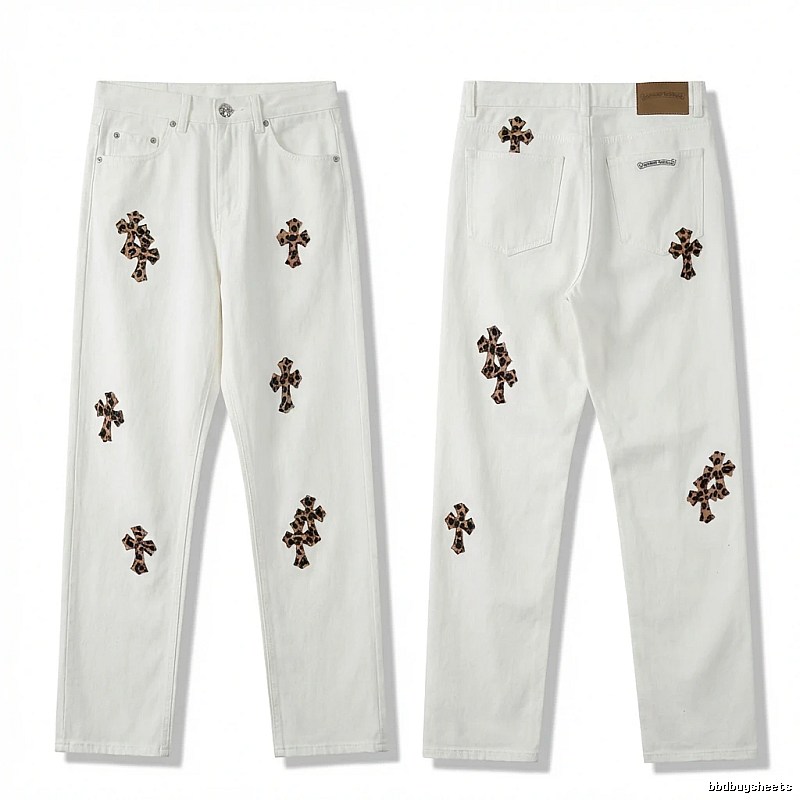 Chrome Hearts Cross Trendy Cool White Jeans