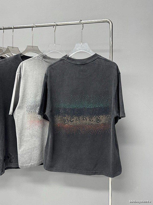 Chrome Hearts Gradient Hot-fix Rhinestone Vintage Distressed Charcoal Black T-Shirt