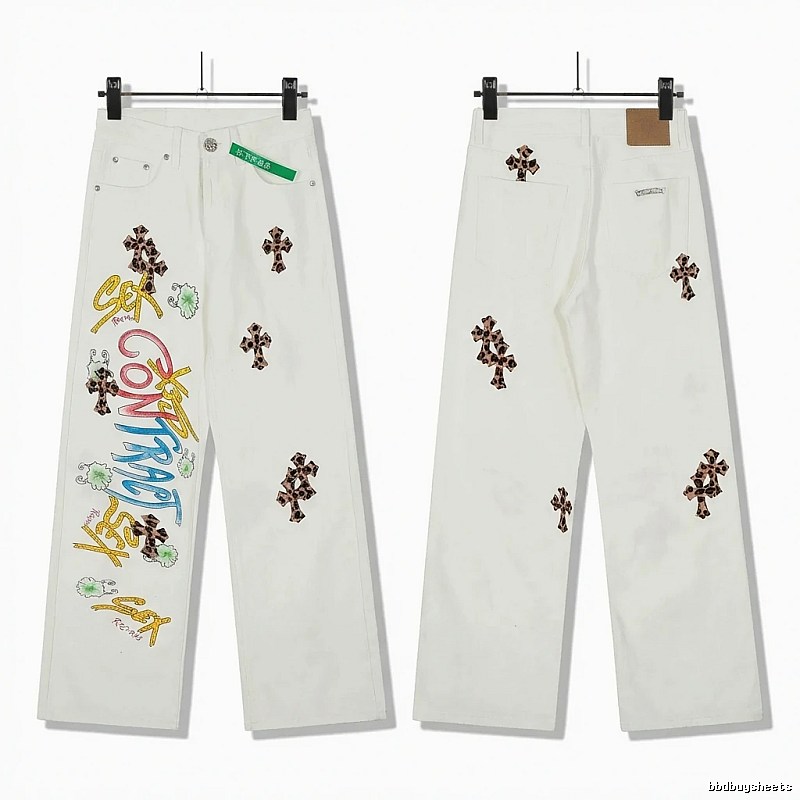 Chrome Hearts Graffiti Style White Jeans