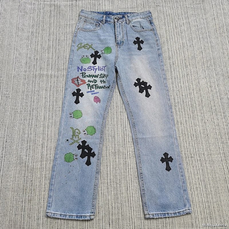 Chrome Hearts Logo Detail Cross patch jeans White Jeans Black with Relaxed Feel
