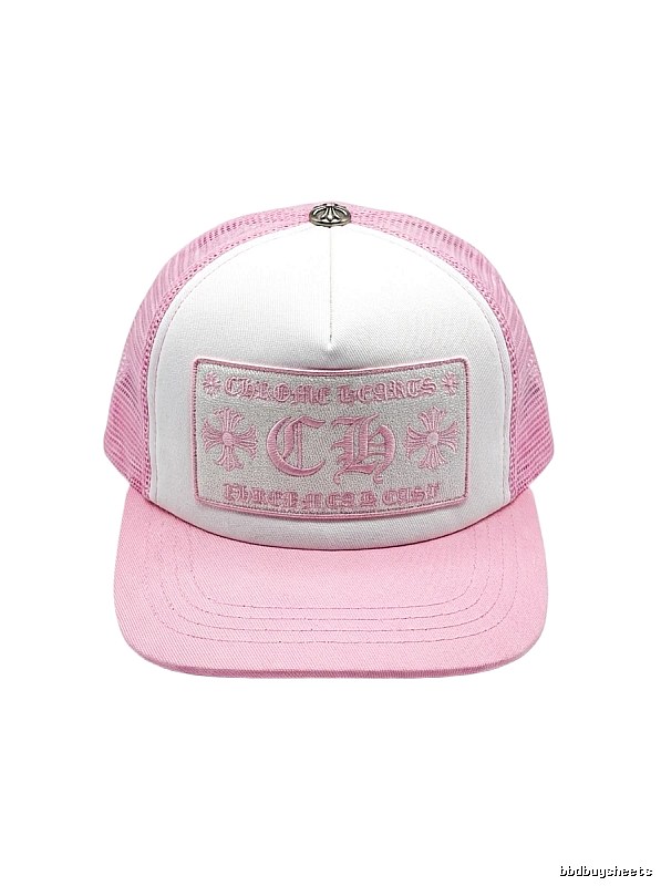 Chrome Hearts Pink and White Patchwork Trendy Hat