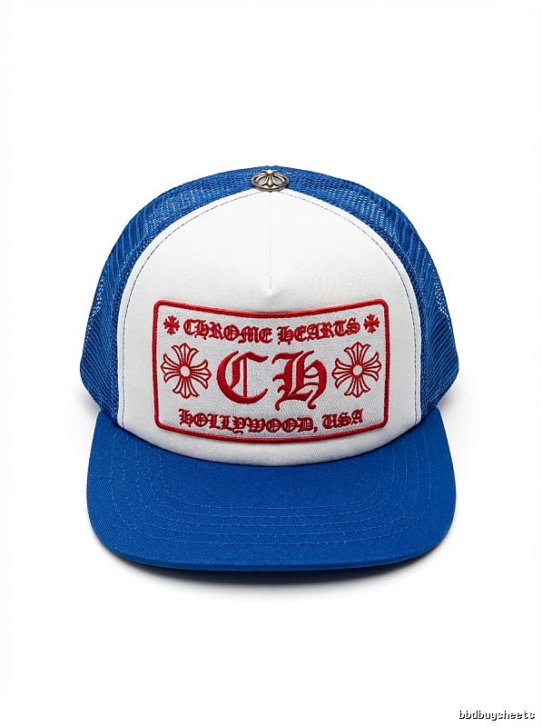 Chrome Hearts Retro Style Blue and White Hat