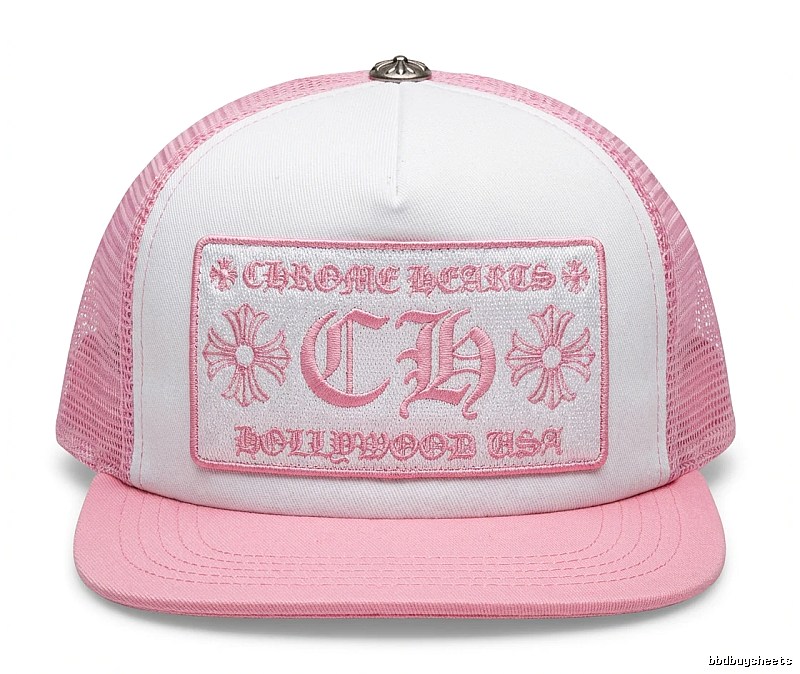 Chrome Hearts Retro Style Pink and White Hat