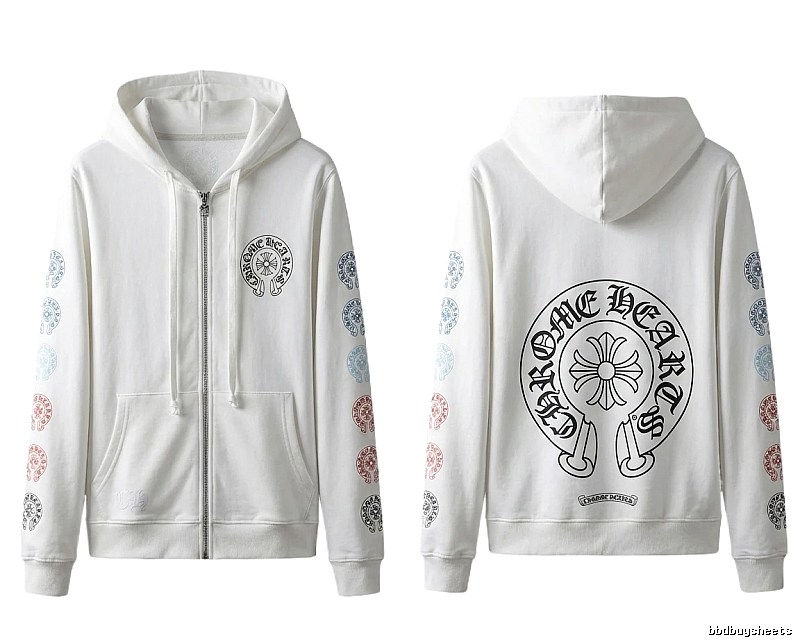 Chrome Hearts White Hoodie with Horseshoe Print Style