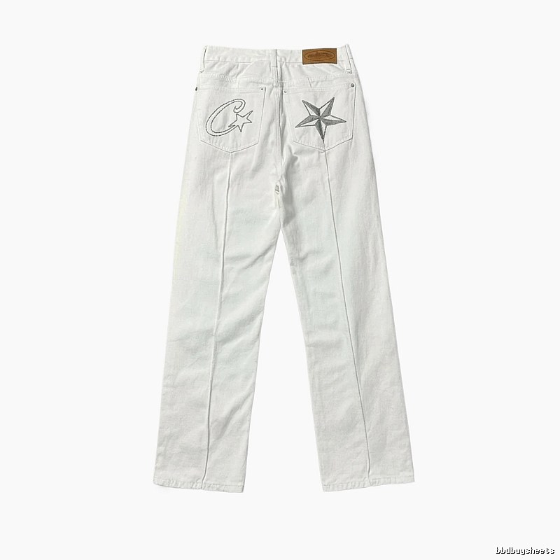 Corteiz Star Embroidery White Jeans