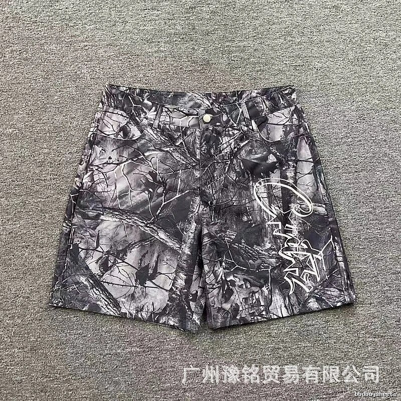 Corteiz Street Style Black and Grey Tree Grain Camouflage Shorts