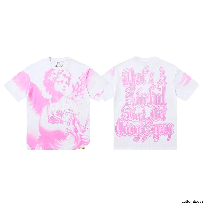 COUGH SYRUP Angel Print Street Style White and Pink T-shirt
