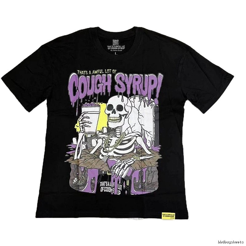Cough Syrup Skull Print Hip-hop Style Black T-shirt