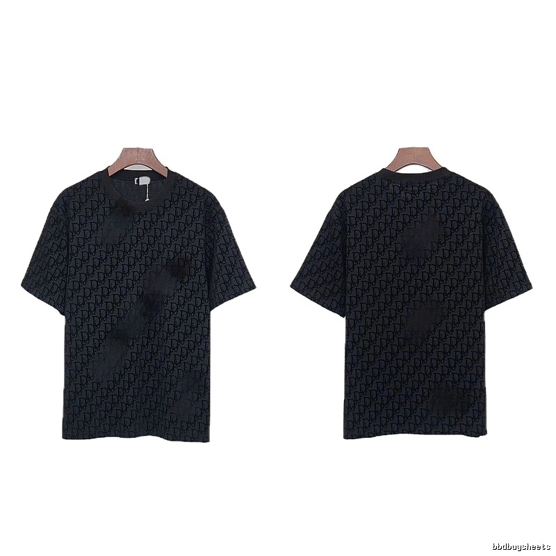 Dior All-over Monogram Print Light Luxury Style Black T-Shirt