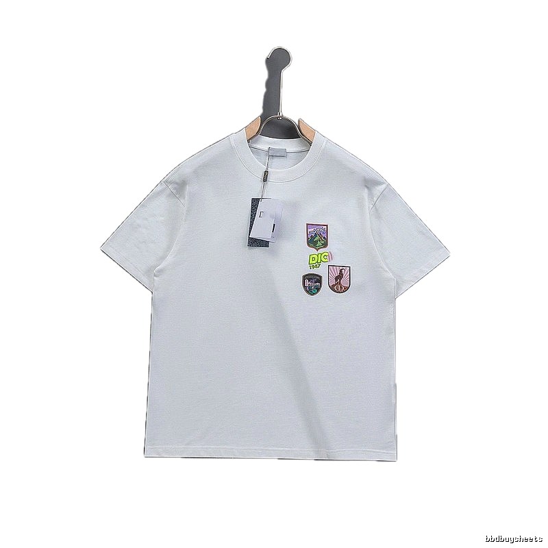 Dior Embroidered Badge Casual Style White Short-sleeve T-shirt