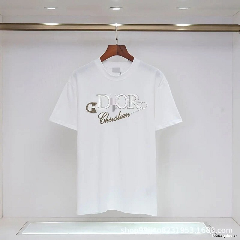 Dior Embroidered Light Luxury Style White Short-sleeve T-shirt