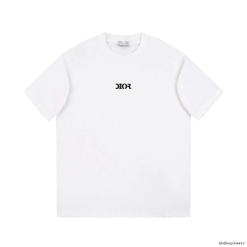 Dior Minimalist Style Embroidered Logo White Short-sleeved T-shirt
