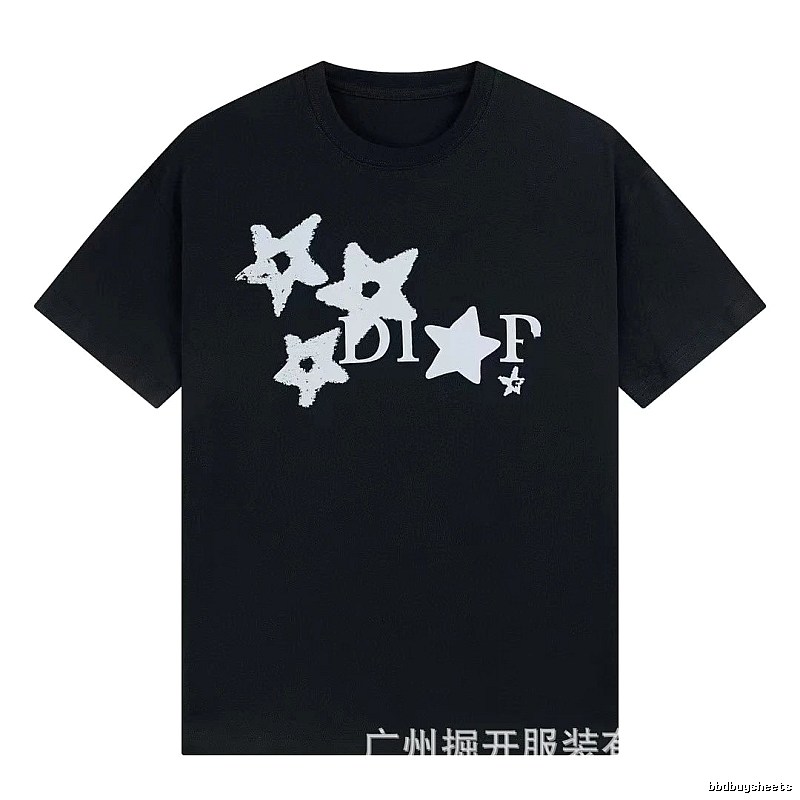 Dior Star Print Street Style Black T-Shirt
