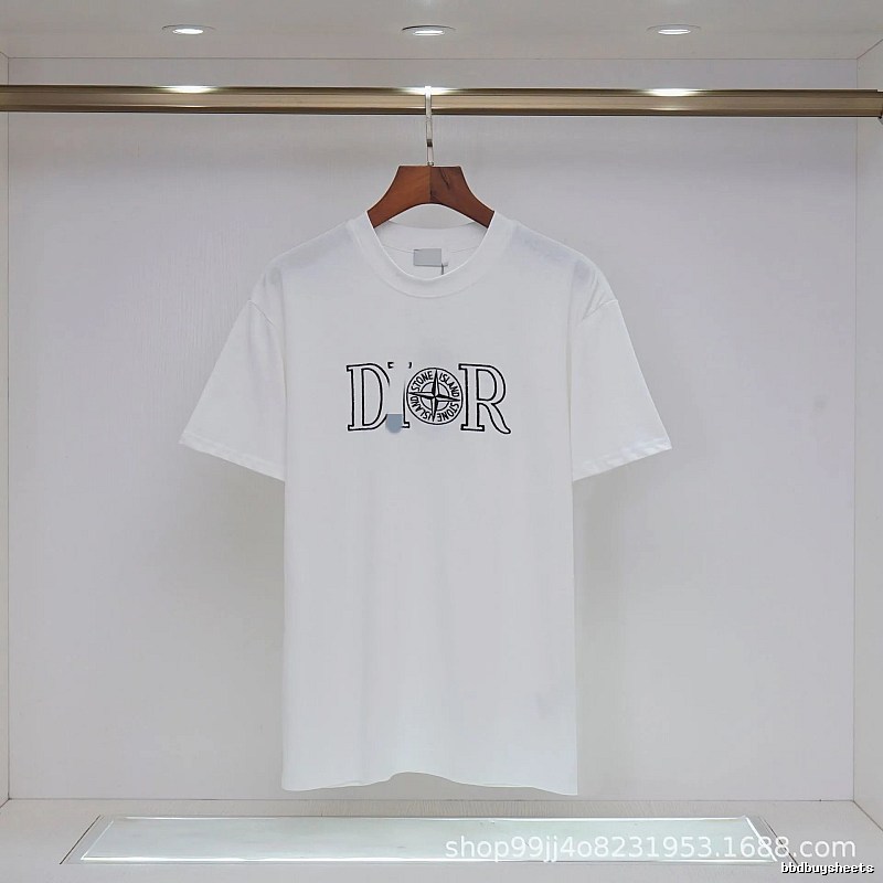 Dior x Stone Island Co-branded Casual Style White T-Shirt