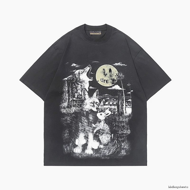 DREW Smiley Collection Street Style Black T-Shirt