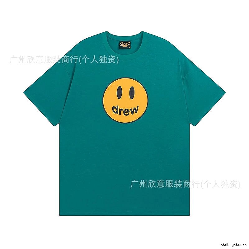 DREW Smiley Face Casual Style Lake Green Short Sleeve T-shirt
