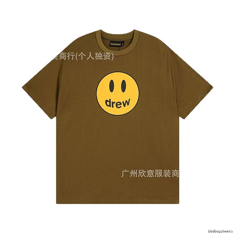 Drew Smiley Face Street Style Brown Short Sleeve T-shirt