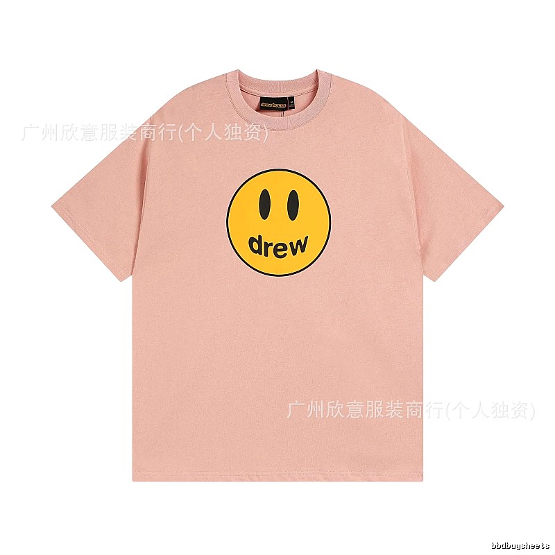 Drew Smiley Print Street Style Pink T-Shirt
